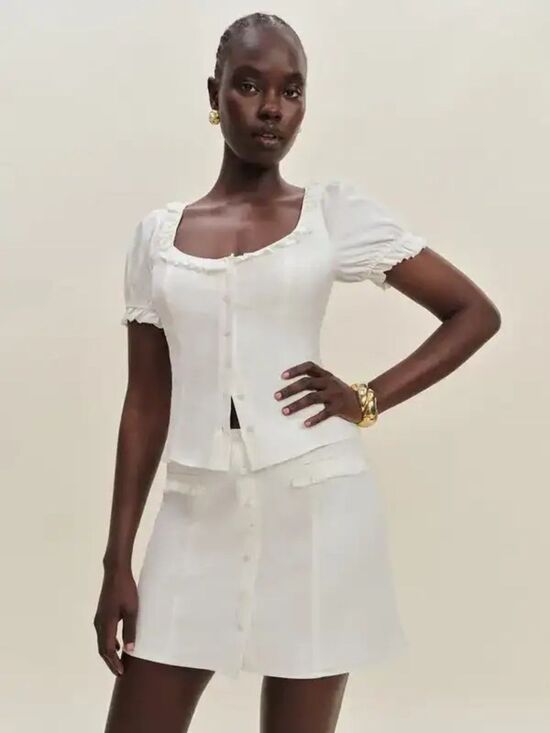 Reformation Dresses & Skirts - Reformation White Ruffle Scoop Button-Front Set Size 4